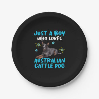 Gewoon een jongen die van Australische vee hond ho Papieren Bordje