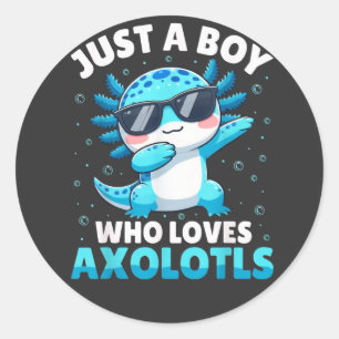 Gewoon Een Jongen Die Van Axolotls Houdt Kinderen Ronde Sticker
