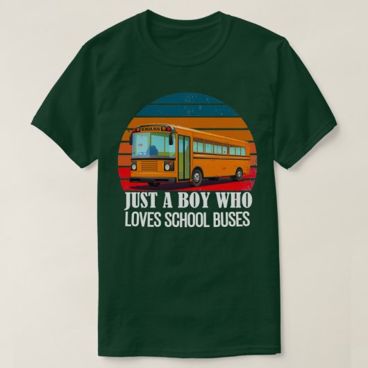 Gewoon een jongen die van Buses retro sunset 1 hou T-shirt (Design voorkant)