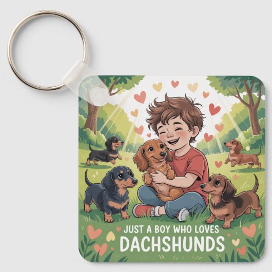 Gewoon Een Jongen Die Van Dachshonden Houdt Sleutelhanger (Voorkant)