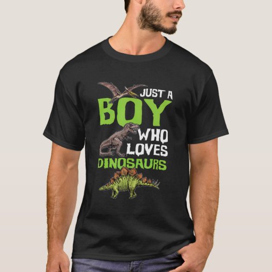 Gewoon een jongen die van dinosaurussen houdt om e t-shirt (Voorkant)