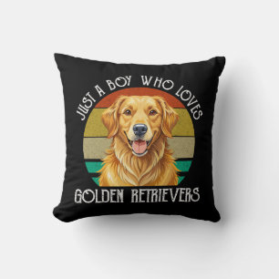 Gewoon Een Jongen Die Van Golden Retrievers Houdt Kussen