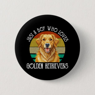Gewoon Een Jongen Die Van Golden Retrievers Houdt Ronde Button 5,7 Cm