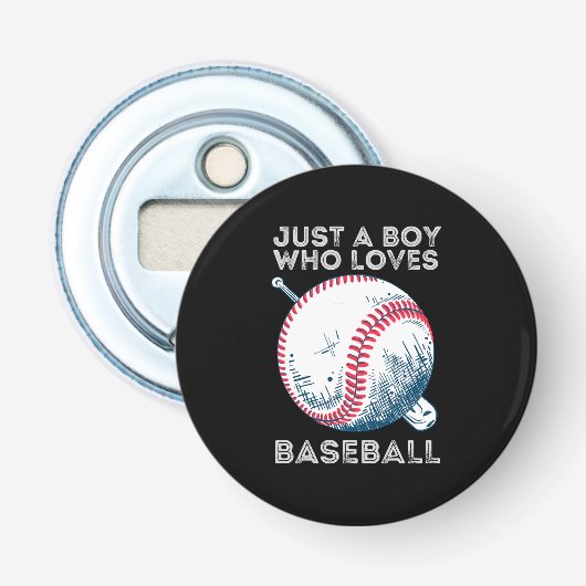 Gewoon een jongen die van honkbal houdt button flesopener (Voorkant)