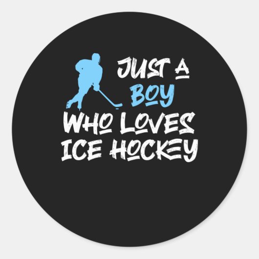gewoon een jongen die van ijshockey houdt ronde sticker (Voorkant)