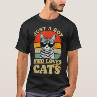 Gewoon Een Jongen Die Van Katten Houdt Retro Voor T-shirt