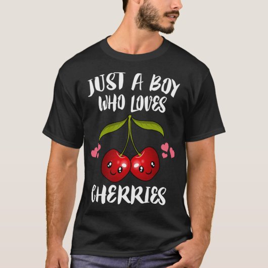 Gewoon een jongen die van kersen en fruitliefhebbe t-shirt (Voorkant)