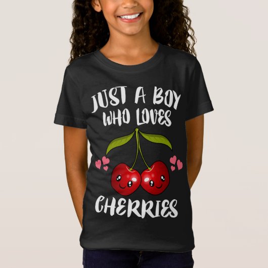 Gewoon een jongen die van kersen en fruitliefhebbe t-shirt (Voorkant)
