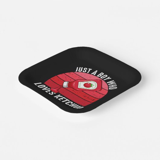 Gewoon een jongen die van ketchup houdt papieren bordje (Gebogen)