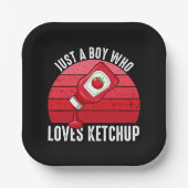Gewoon een jongen die van ketchup houdt papieren bordje (Voorkant)