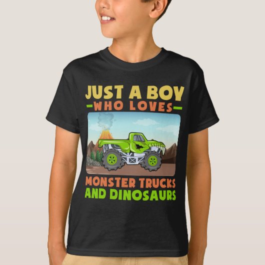 Gewoon een jongen die van Monster Trucks houdt en T-shirt (Voorkant)