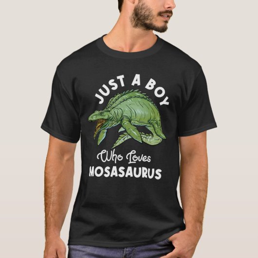 Gewoon een jongen die van Mosasaurus Dinosaur houd T-shirt (Voorkant)