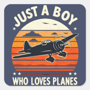 Gewoon een jongen die van Planes Plane Lover houd Vierkante Sticker