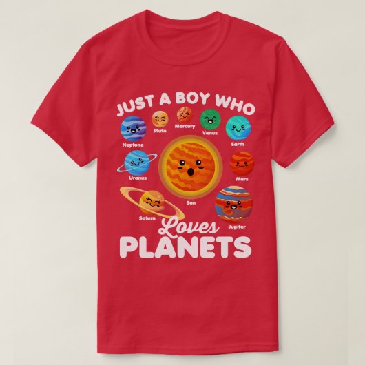 Gewoon een jongen die van Planets Fun Solar System T-shirt (Design voorkant)