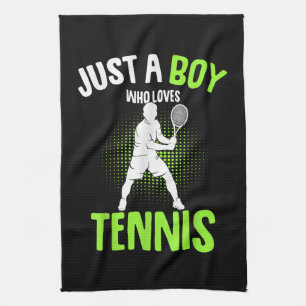 Gewoon een jongen die van tennisspeler houdt theedoek