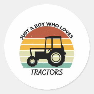 Gewoon een jongen die van tractoren houdt ronde sticker