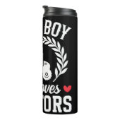 Gewoon een jongen die van tractoren houdt thermosbeker (Geroteerd rechts)