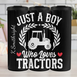 Gewoon een jongen die van tractoren houdt thermosbeker