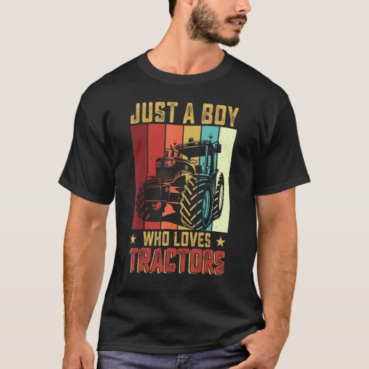 Gewoon een jongen die van Tractors Farmer Boerderi T-shirt (Voorkant)