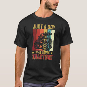 Gewoon een jongen die van Tractors Farmer Boerderi T-shirt