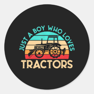 Gewoon een jongen die van Tractors Farmer houdt Ronde Sticker