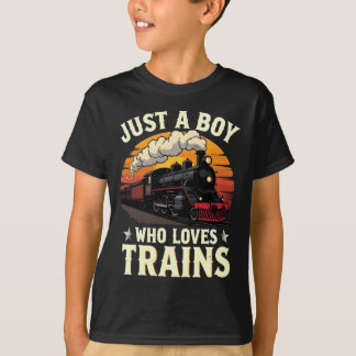 Gewoon Een Jongen Die Van Treinen Houdt Retro Trei T-shirt