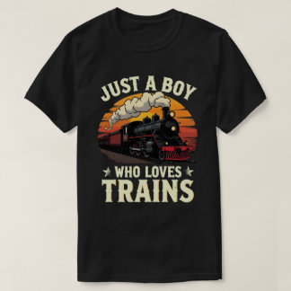 Gewoon Een Jongen Die Van Treinen Houdt Retro Trei T-shirt