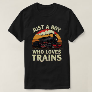 Gewoon Een Jongen Die Van Treinen Houdt Retro Trei T-shirt