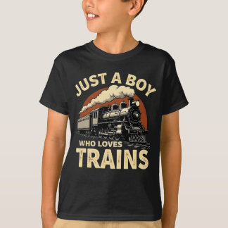 Gewoon Een Jongen Die Van Treinen Houdt Retro Trei T-shirt