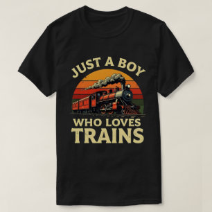 Gewoon Een Jongen Die Van Treinen Houdt Retro Trei T-shirt