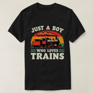 Gewoon Een Jongen Die Van Treinen Houdt Retro Trei T-shirt