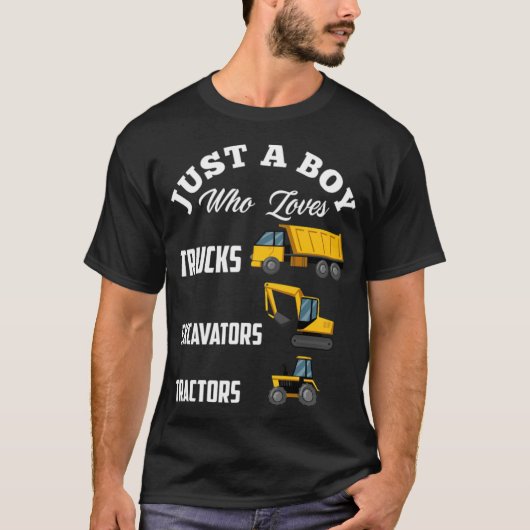 Gewoon een jongen die van Trucks Excavators namast T-shirt (Voorkant)