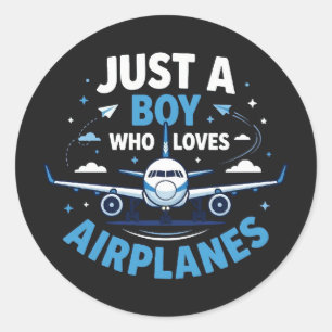 Gewoon een jongen die van vliegtuigen houdt ronde sticker