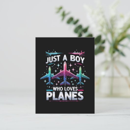Gewoon een jongen die van vliegtuigen houdt RSVP kaartje (Staand voorkant)