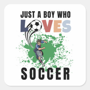 Gewoon een jongen die van voetbal houdt vierkante sticker