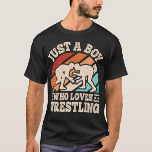 Gewoon Een Jongen Die Van Worstelen Retro Grappig T-shirt