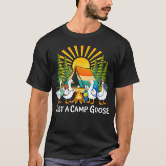 Gewoon een kampeende gans Fun Retro zonsondergang T-shirt