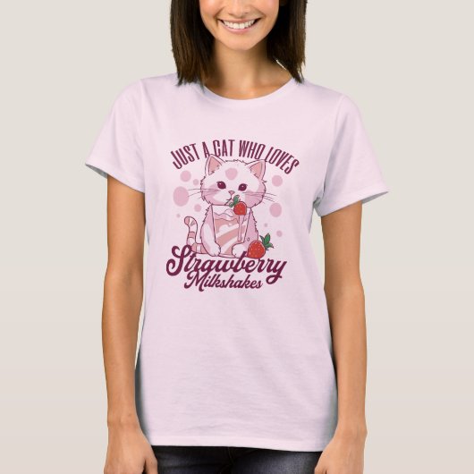 Gewoon een kat die van aardbeienmilkshakes kawaii  t-shirt (Voorkant)
