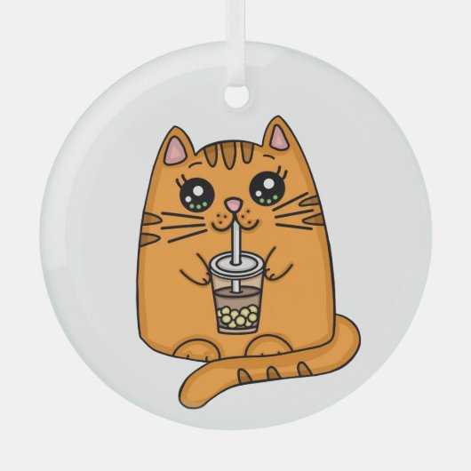 Gewoon een kat Drink Boba Tea Glas Ornament (Voorkant)