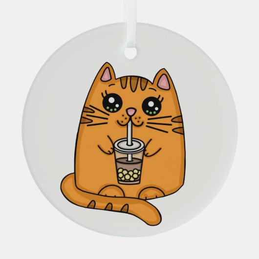 Gewoon een kat Drink Boba Tea Glas Ornament (Achterkant)