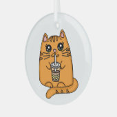 Gewoon een kat Drink Boba Tea Glas Ornament (Voorkant links)