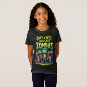 Gewoon een Kind die houdt van Zombiese Cartoon Hal T-shirt (Voorkant volledig)