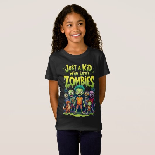 Gewoon een Kind die houdt van Zombiese Cartoon Hal T-shirt (Voorkant volledig)