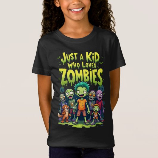 Gewoon een Kind die houdt van Zombiese Cartoon Hal T-shirt (Voorkant)