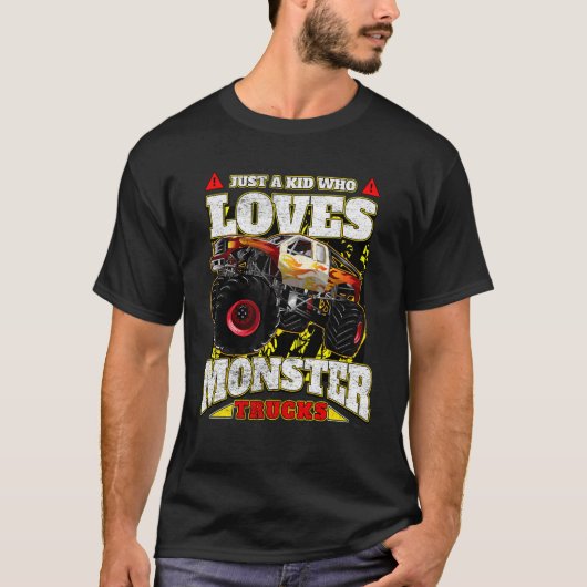 Gewoon een Kind die van Monster Trucks houdt T-shirt (Voorkant)