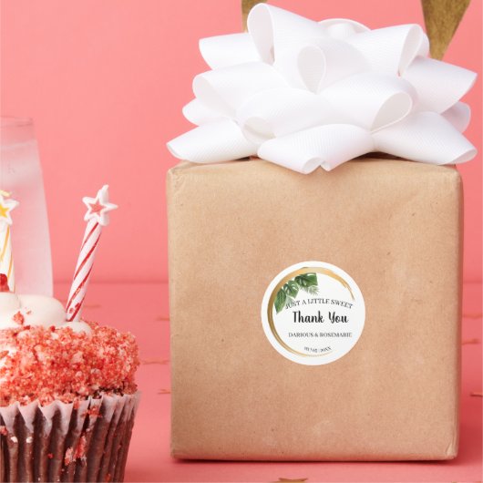 Gewoon een klein SweetTreat Tropical Palm Wedding Ronde Sticker (Feest)