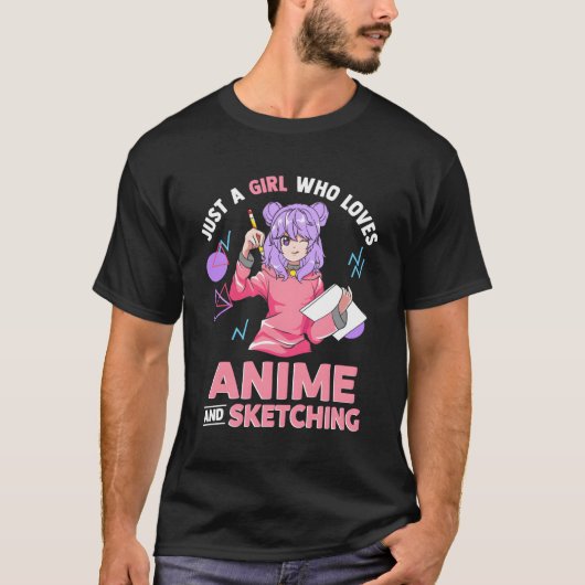 Gewoon een liefhebber van anime en schetsen tekene t-shirt (Voorkant)