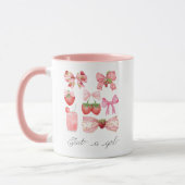 Gewoon een meisje Aardbei Croquette Bow Esthetisch Mok (Links)