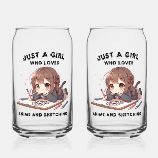 Gewoon Een Meisje Dat Anime En Schetsen Liefheeft Blikvorm Glas (Voorkant)