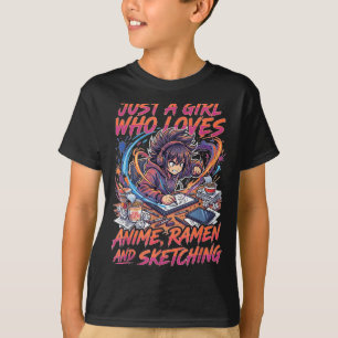 Gewoon een meisje dat anime-ramen en schetsen leuk t-shirt